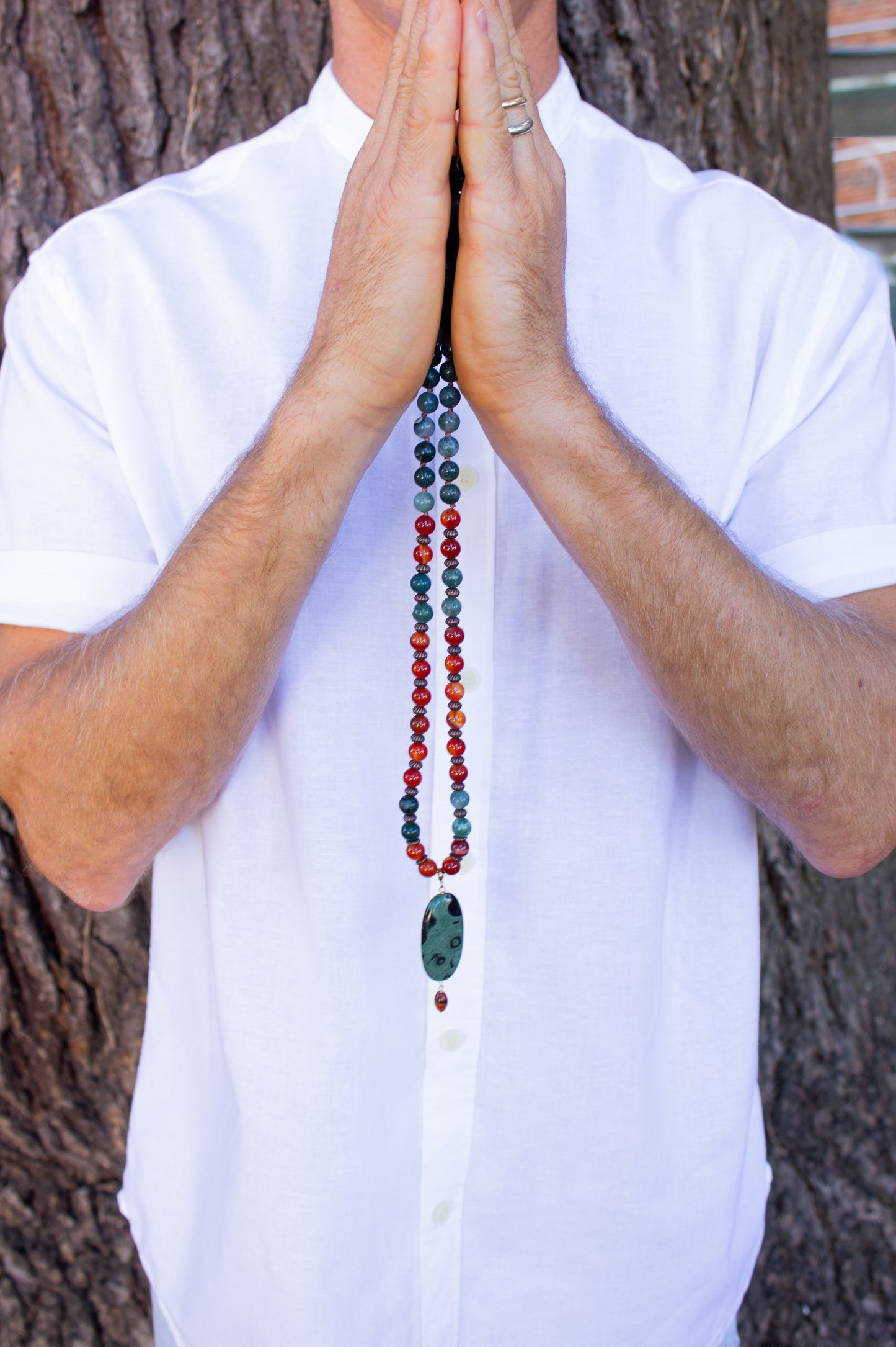 MALA TIBETANO IN AGATA MUSCHIATA E CORINIOLA