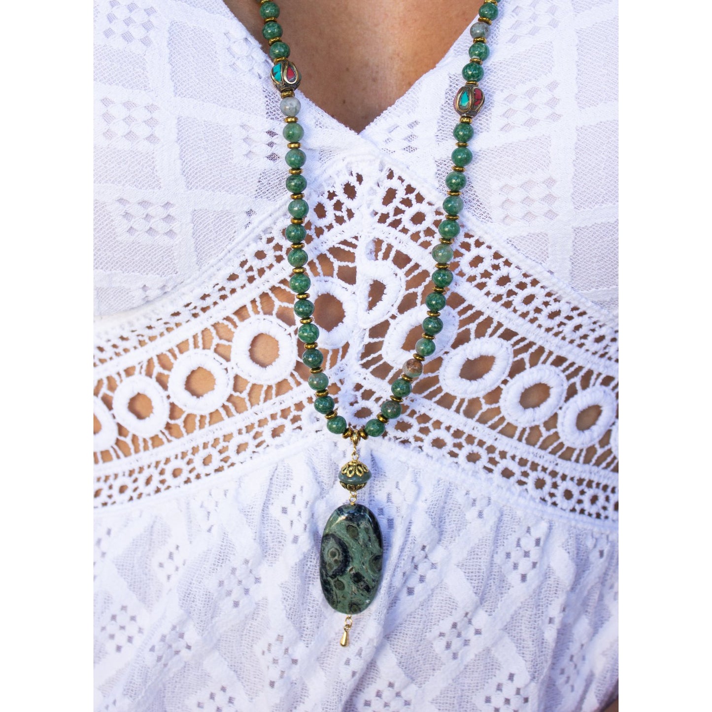 MALA TIBETANO IN AGATA VERDE