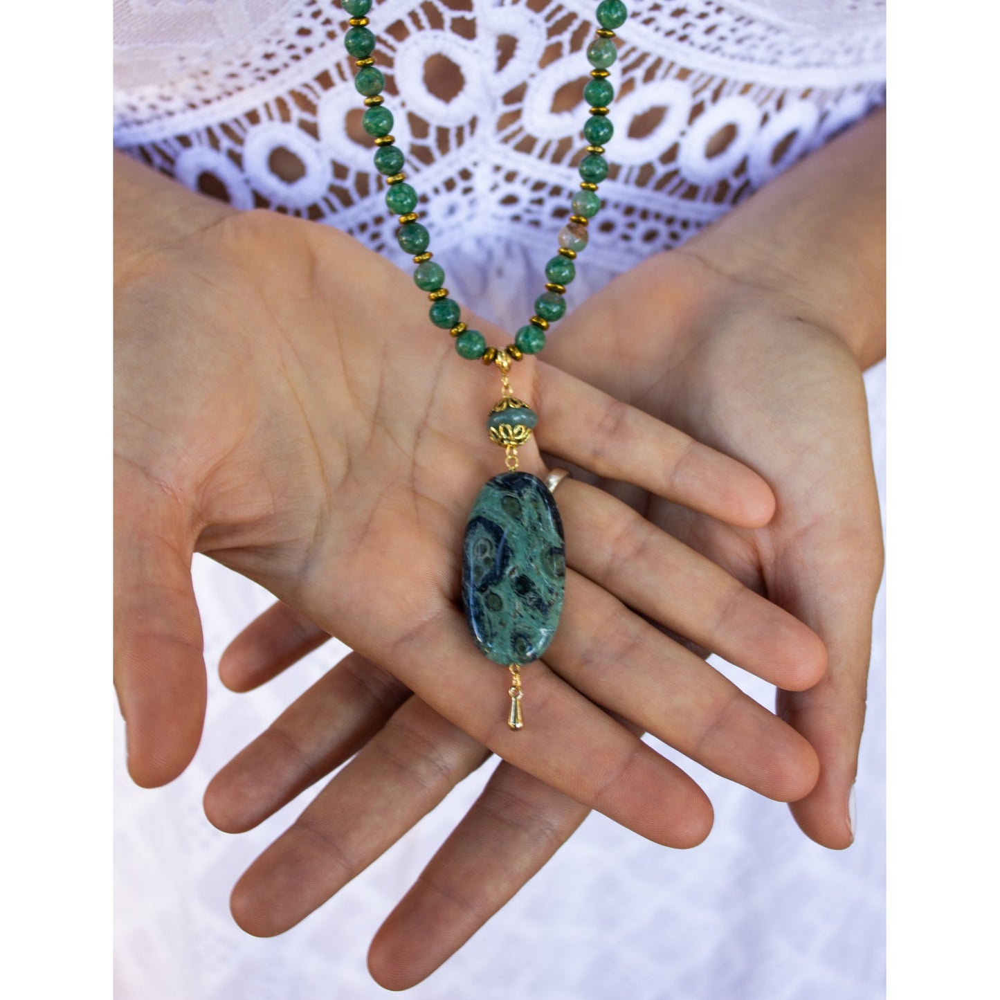 MALA TIBETANO IN AGATA VERDE