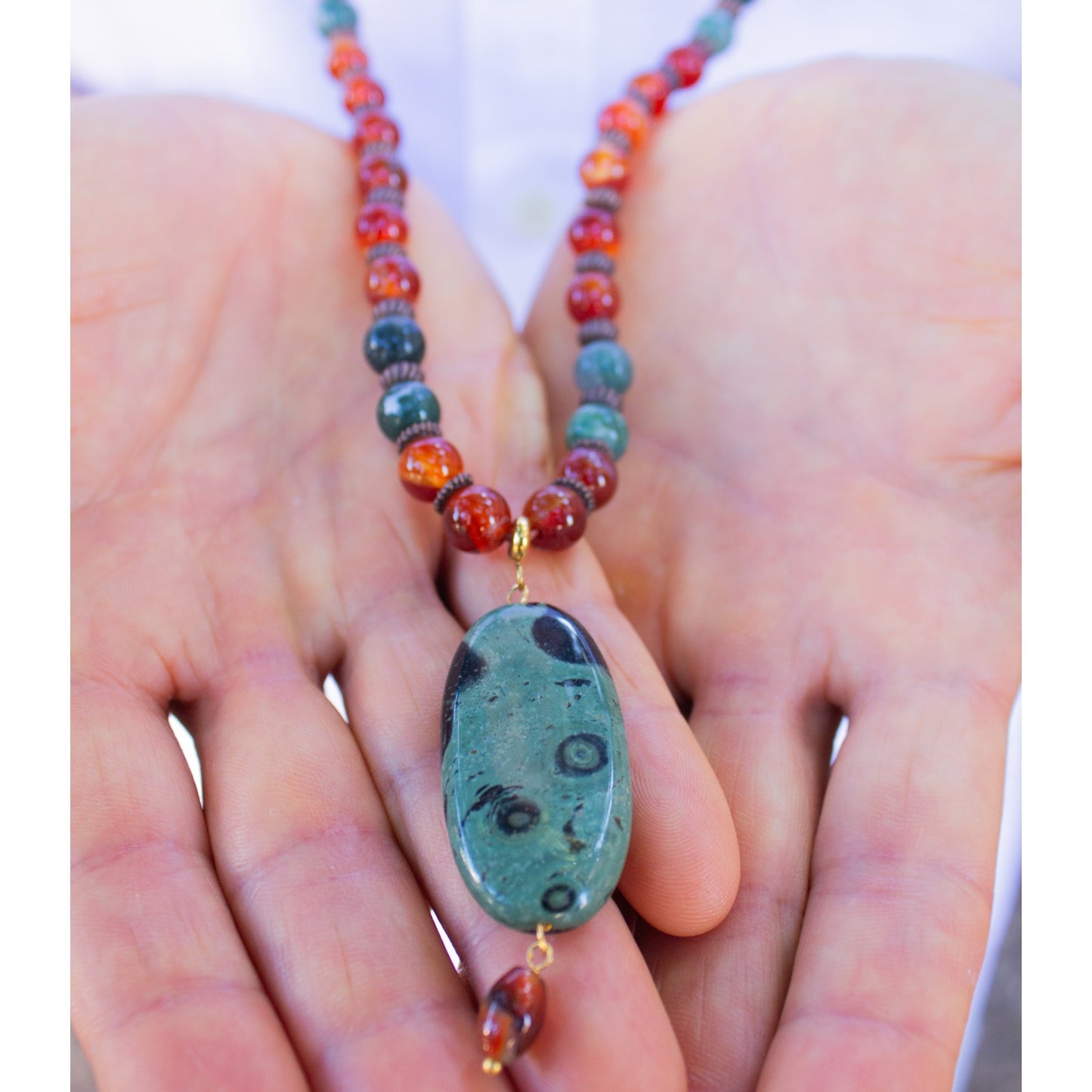 MALA TIBETANO IN AGATA MUSCHIATA E CORINIOLA