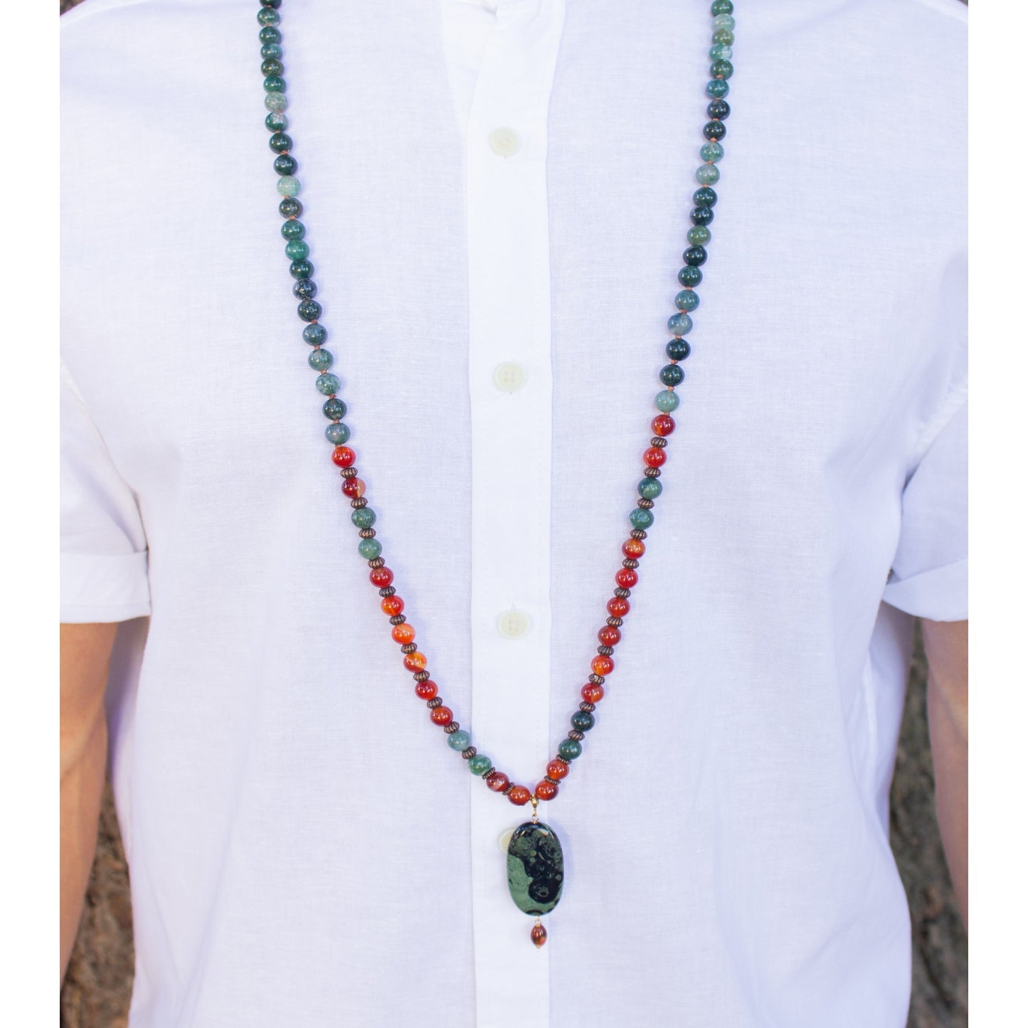 MALA TIBETANO IN AGATA MUSCHIATA E CORINIOLA