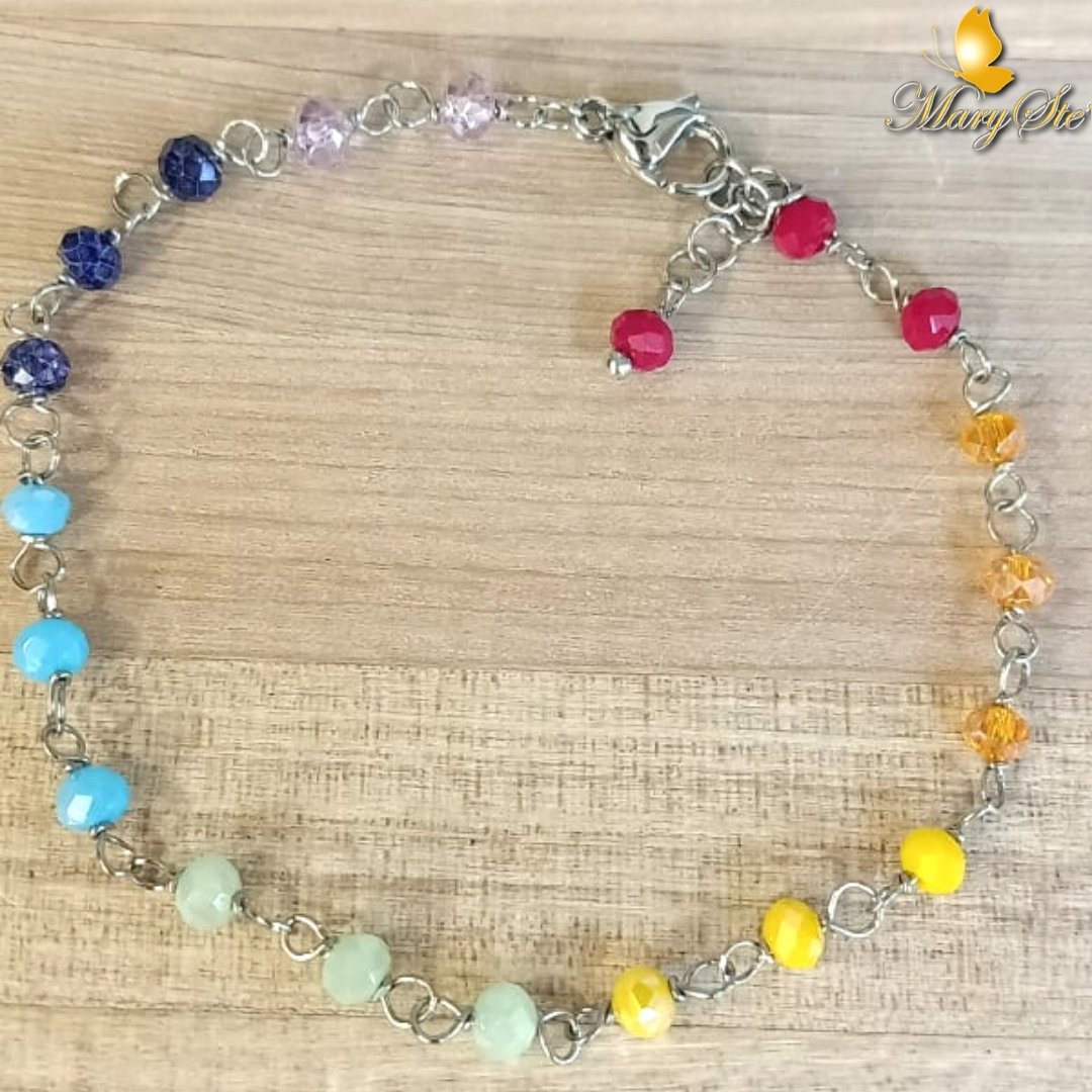 BRACCIALE ACCIAIO E CRISTALLINI 7 CHAKRA - MARYSTE'