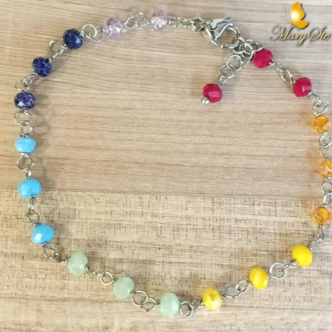 BRACCIALE ACCIAIO E CRISTALLINI 7 CHAKRA - MARYSTE'
