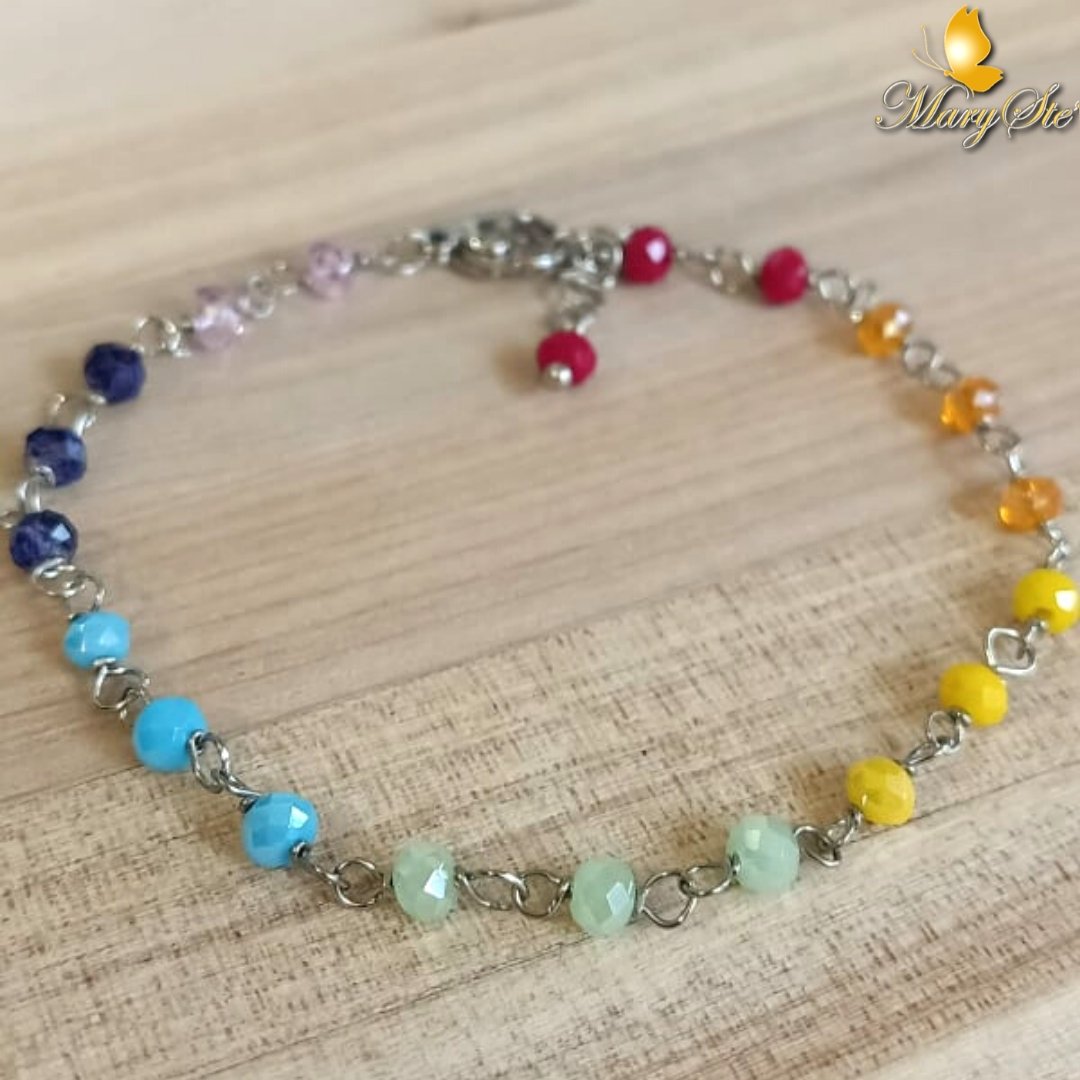 BRACCIALE ACCIAIO E CRISTALLINI 7 CHAKRA - MARYSTE'
