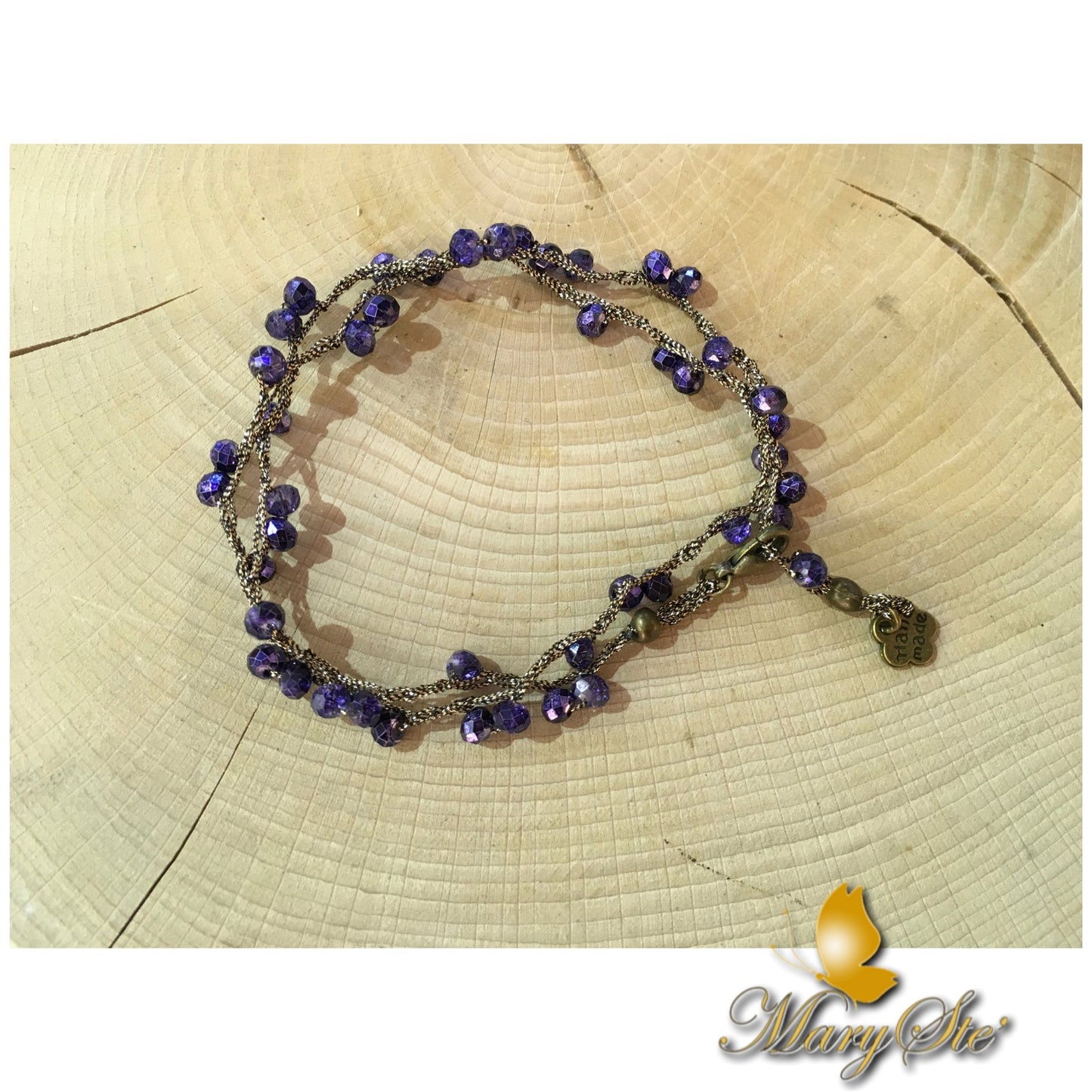 BRACCIALE DOPPIO GIRO IN FILO DI SETA E CRISTALLINI - MARYSTE'