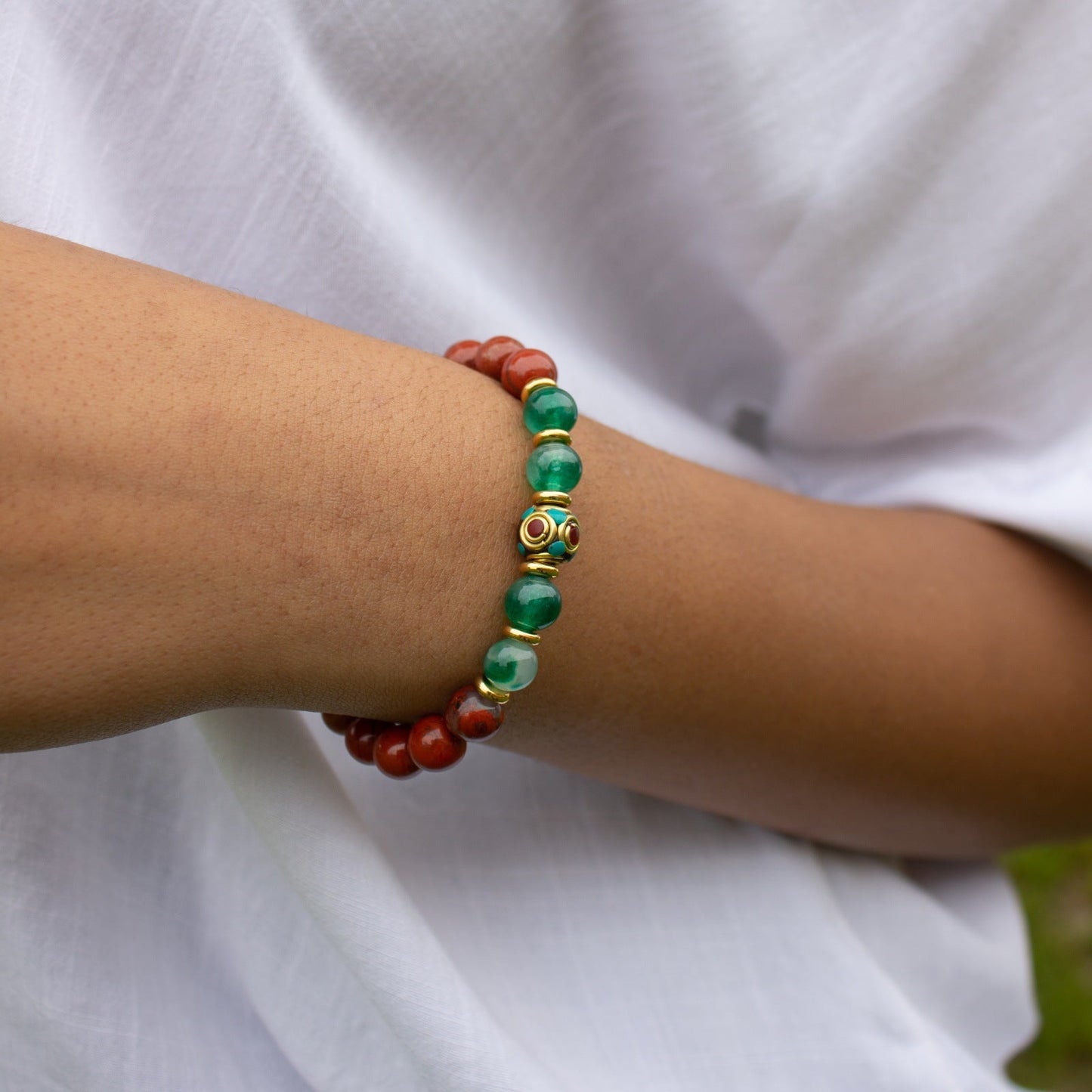 BRACCIALE ELASTICO AGATA MUSCHIATA E DIASPRO ROSSO - MARYSTE'