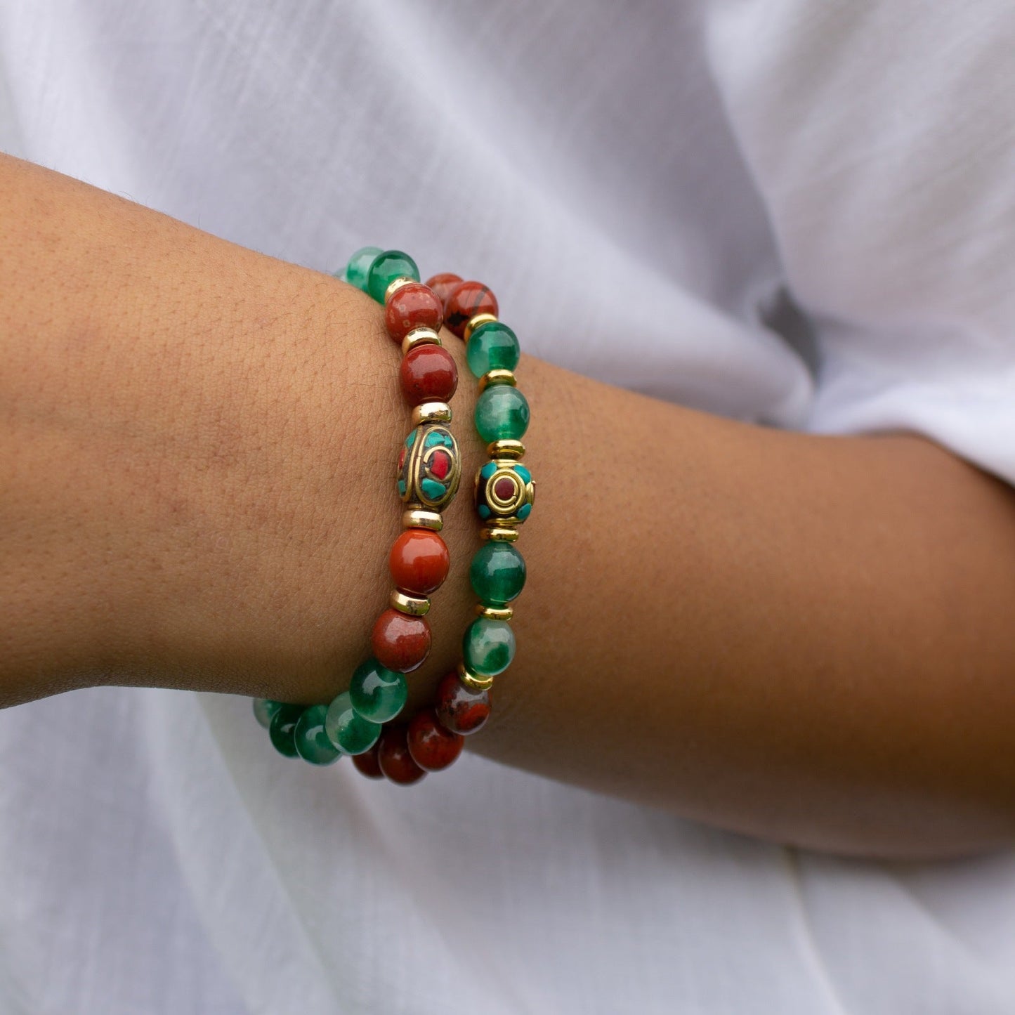 BRACCIALE ELASTICO AGATA MUSCHIATA E DIASPRO ROSSO - MARYSTE'