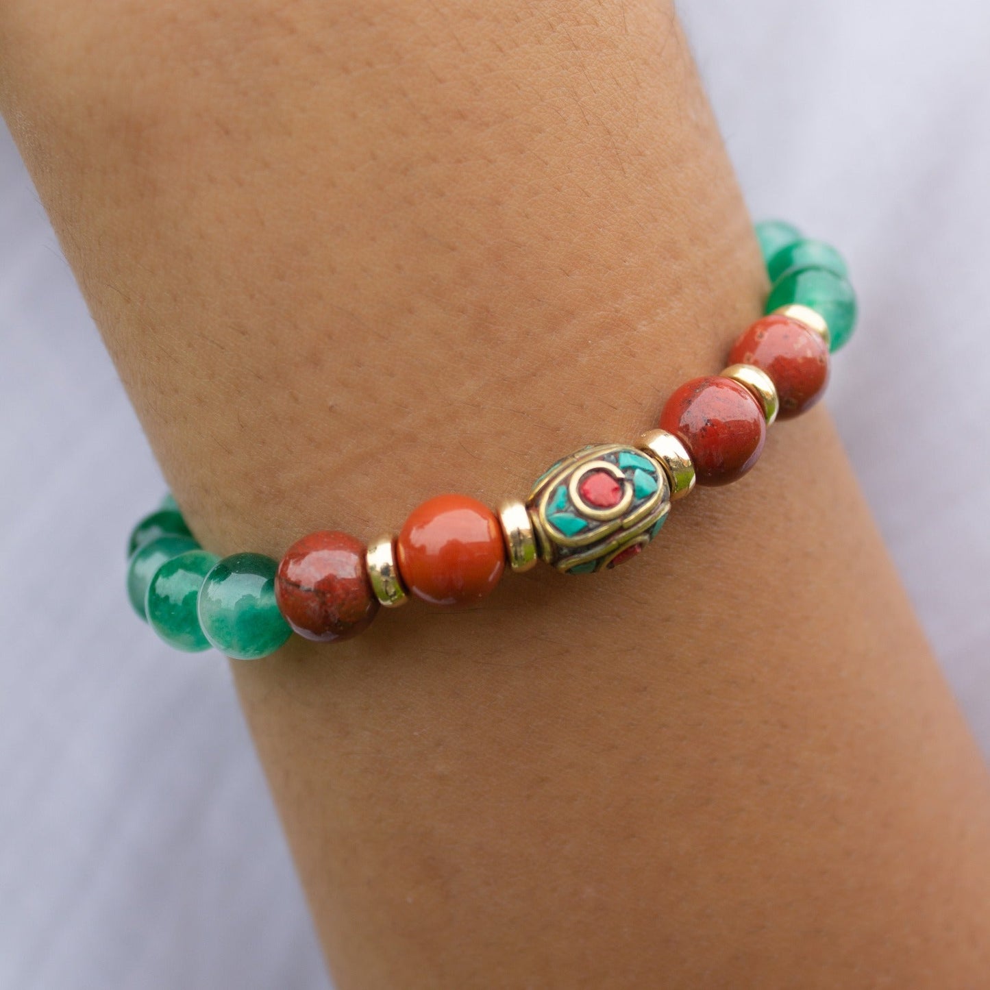 BRACCIALE ELASTICO AGATA MUSCHIATA E DIASPRO ROSSO - MARYSTE'