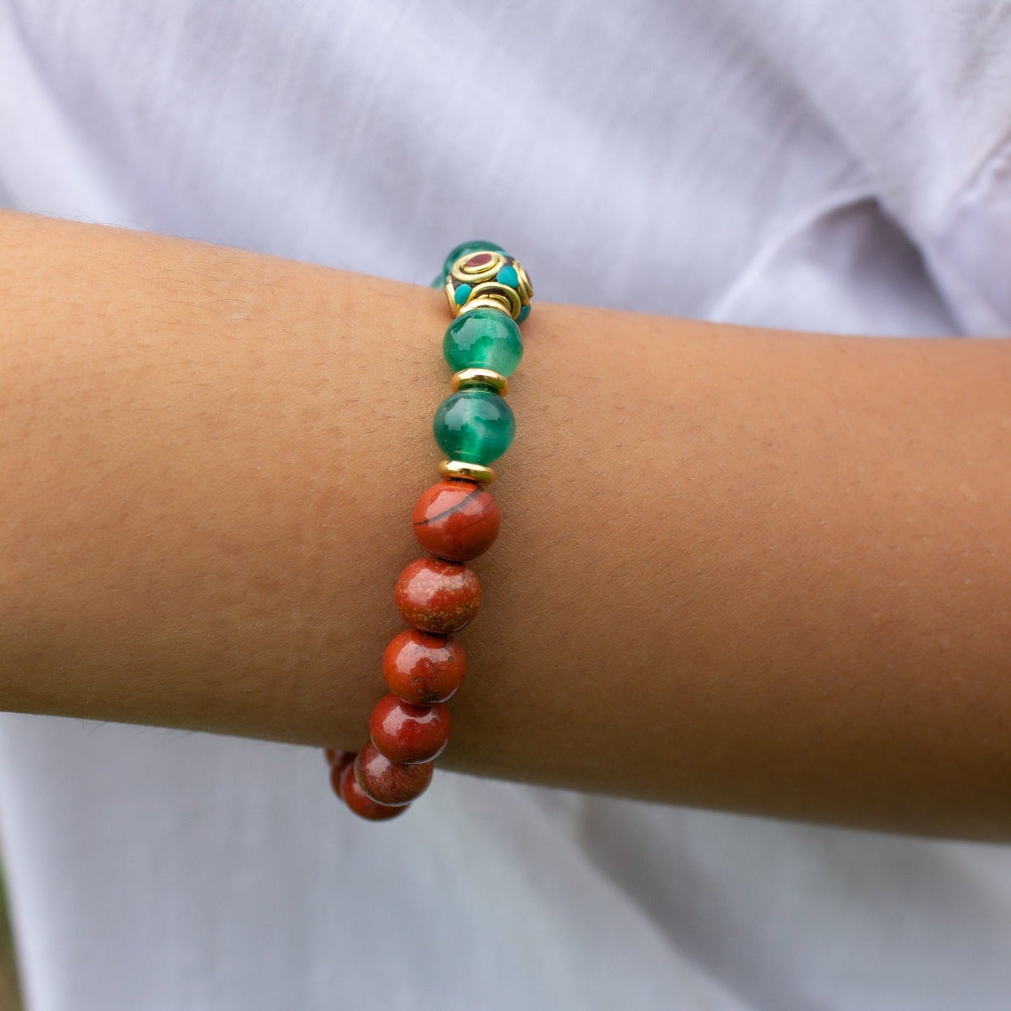 BRACCIALE ELASTICO AGATA MUSCHIATA E DIASPRO ROSSO - MARYSTE'