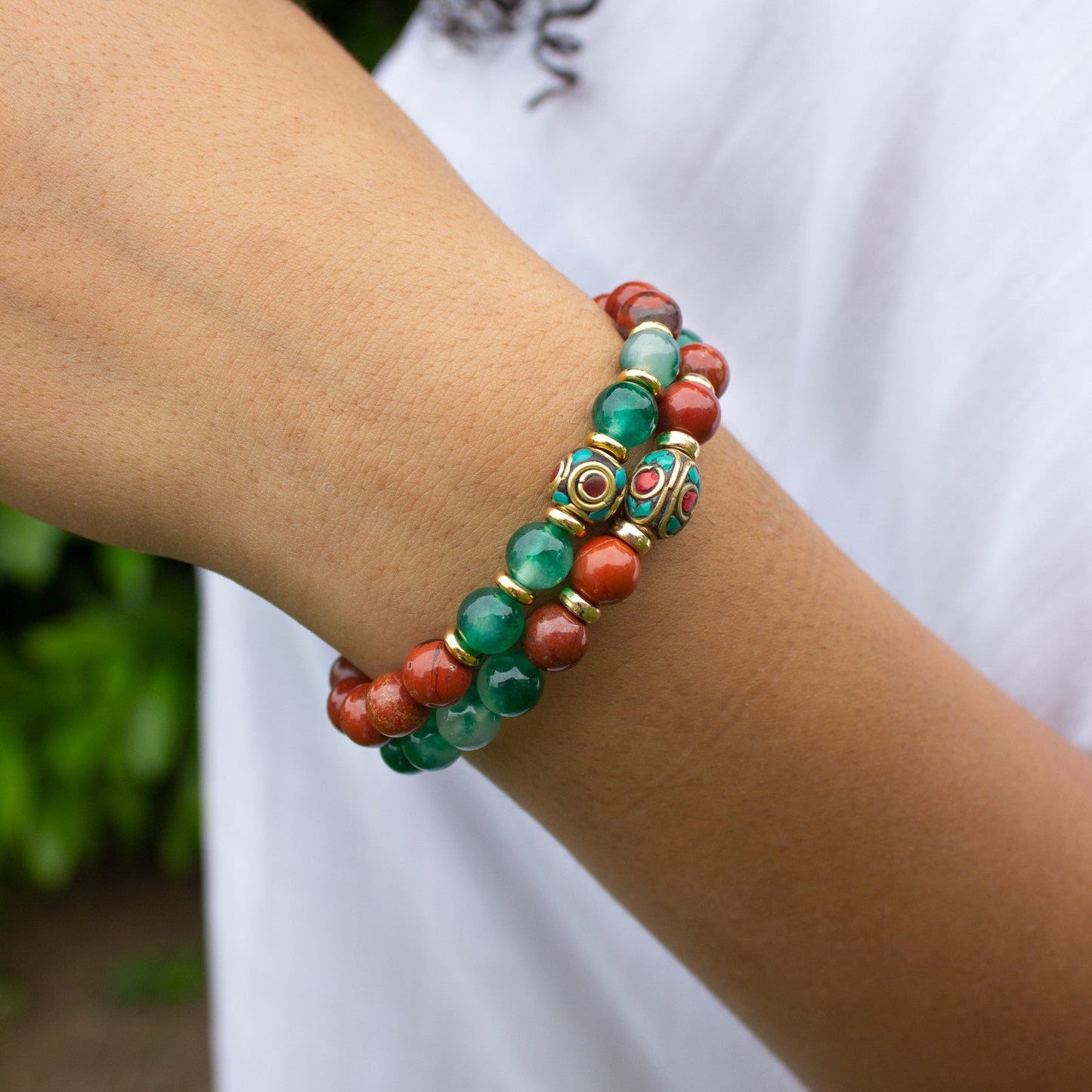BRACCIALE ELASTICO AGATA MUSCHIATA E DIASPRO ROSSO - MARYSTE'