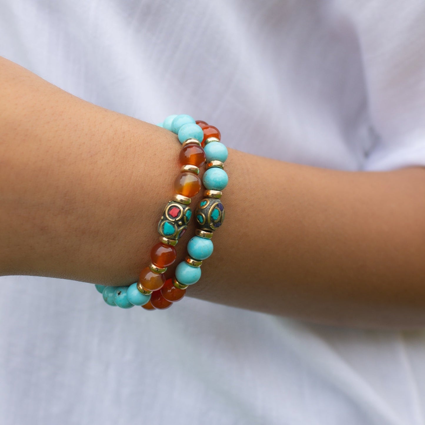 BRACCIALE ELASTICO TURCHESE E CORNIOLA - MARYSTE'