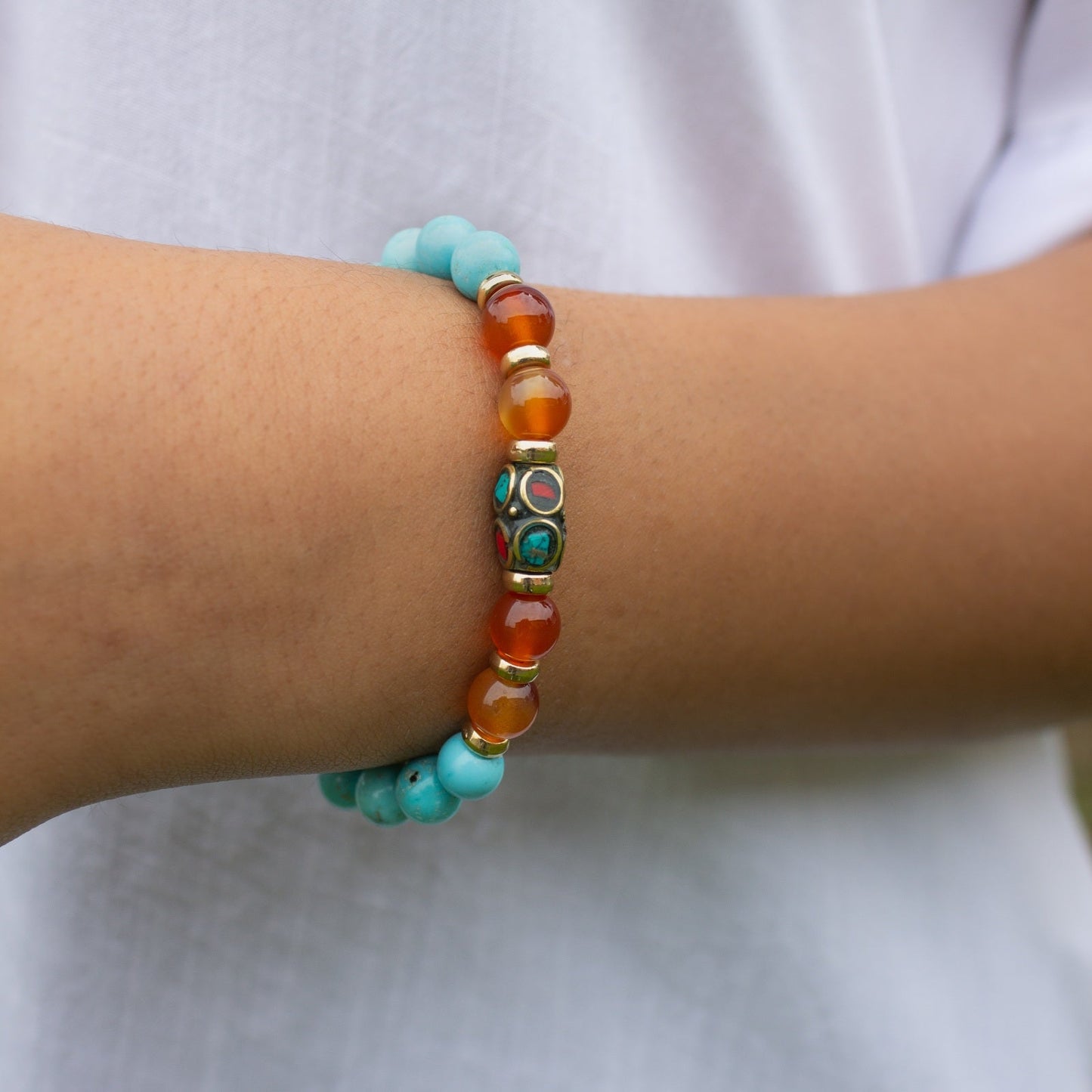 BRACCIALE ELASTICO TURCHESE E CORNIOLA - MARYSTE'