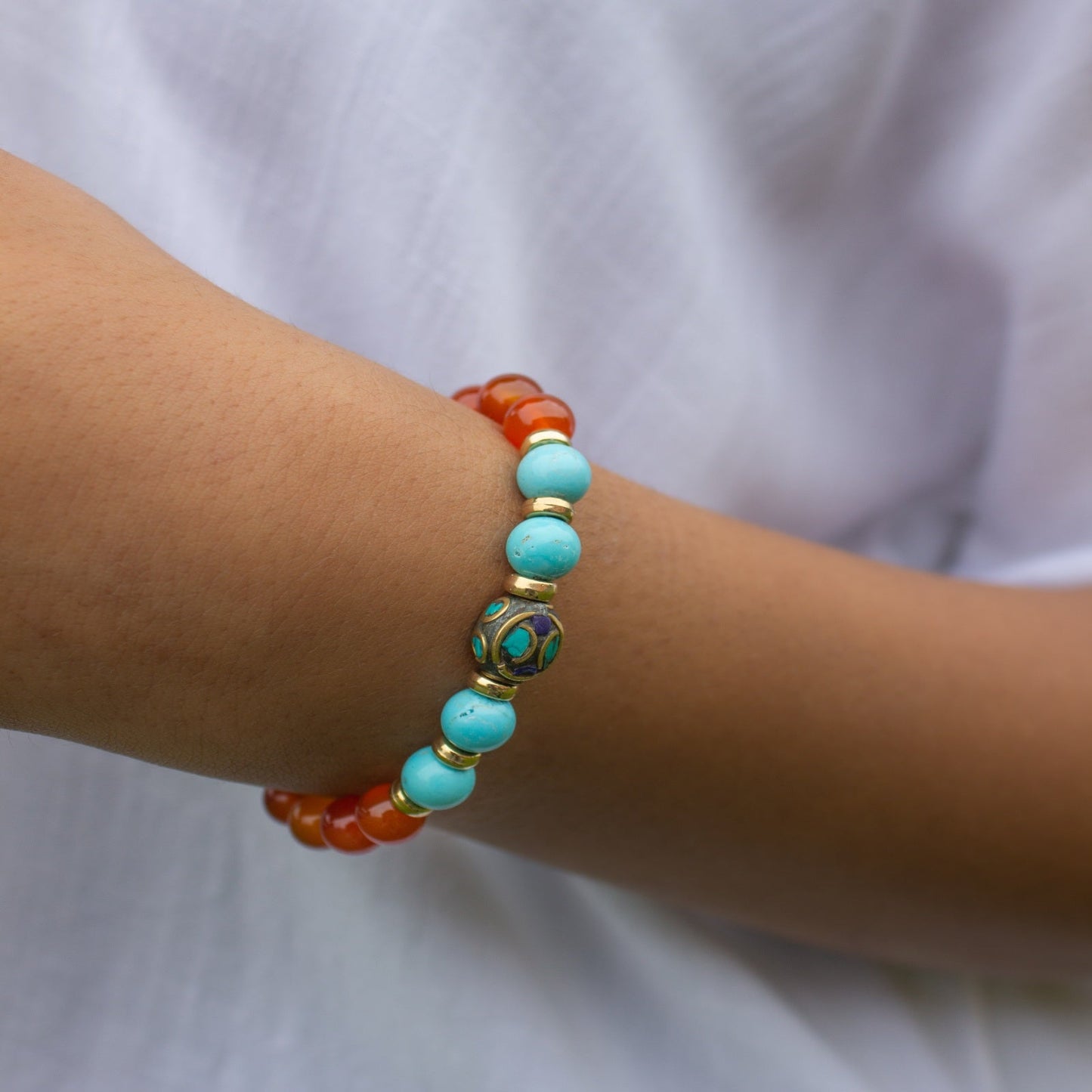 BRACCIALE ELASTICO TURCHESE E CORNIOLA - MARYSTE'