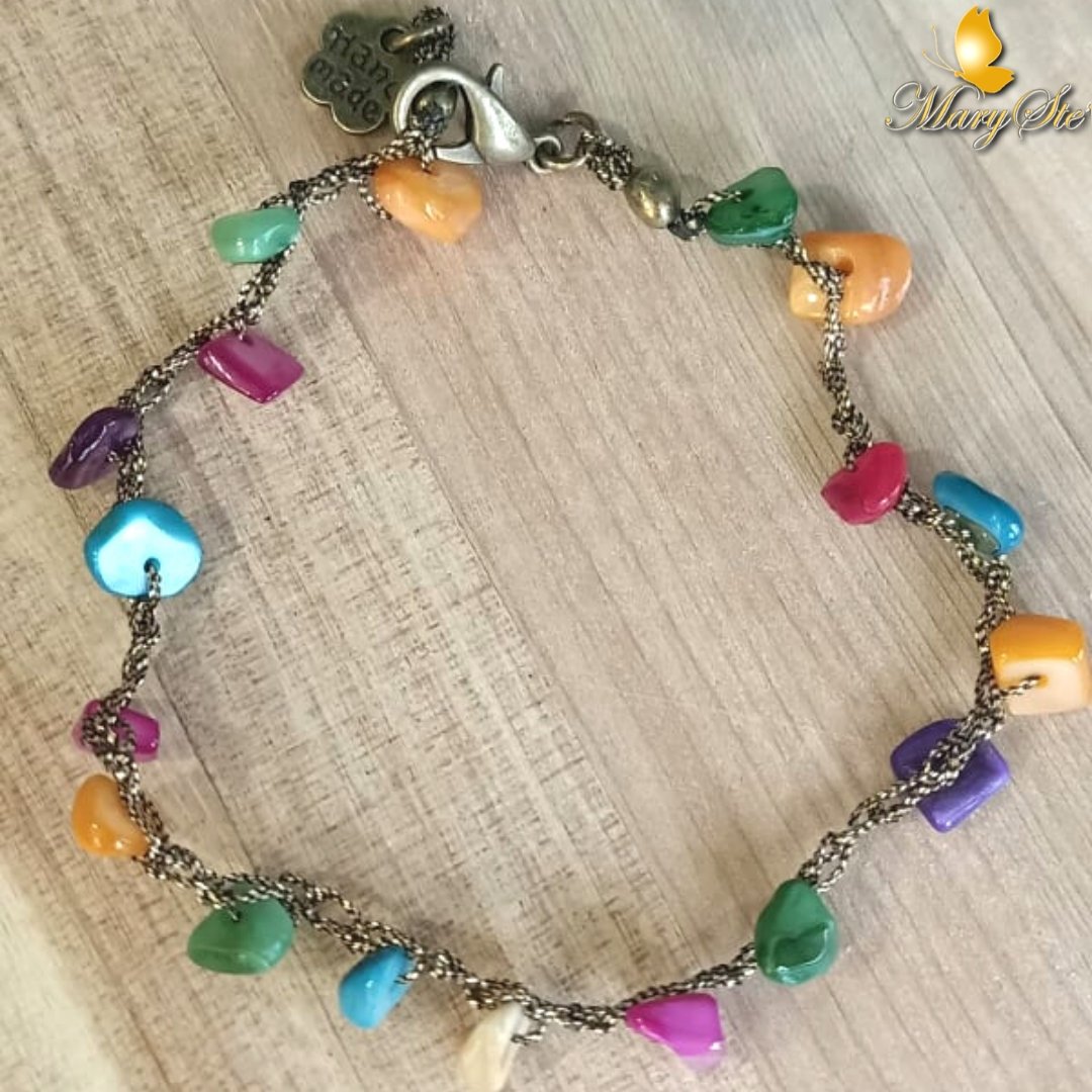 BRACCIALE FILO DI SETA E SCHEGGE MULTICOLOR IN MADREPERLA - MARYSTE'