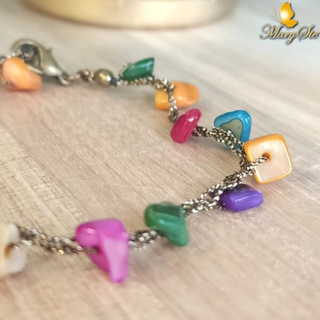 BRACCIALE FILO DI SETA E SCHEGGE MULTICOLOR IN MADREPERLA - MARYSTE'