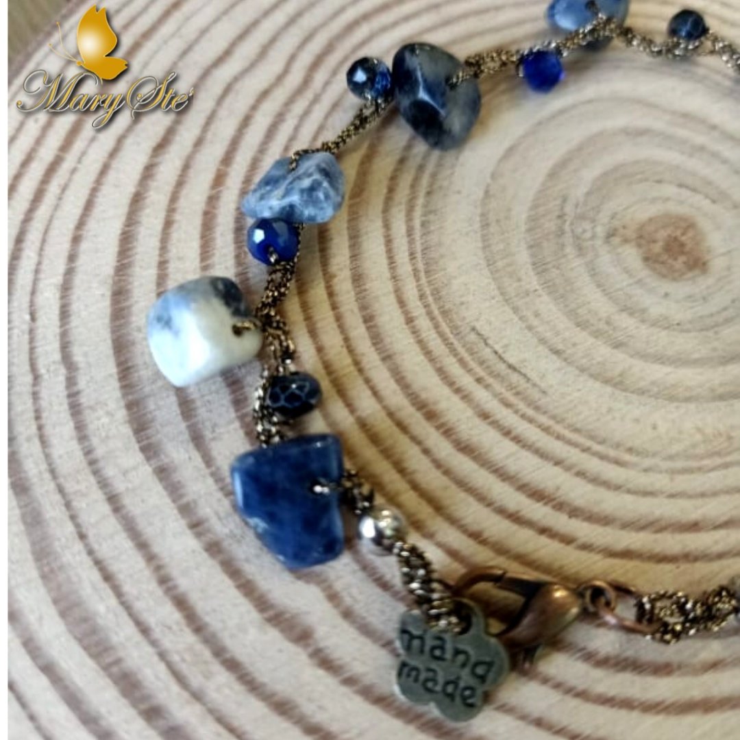 BRACCIALE FILO DI SETA SODALITE E CRISTALLINI - MARYSTE'