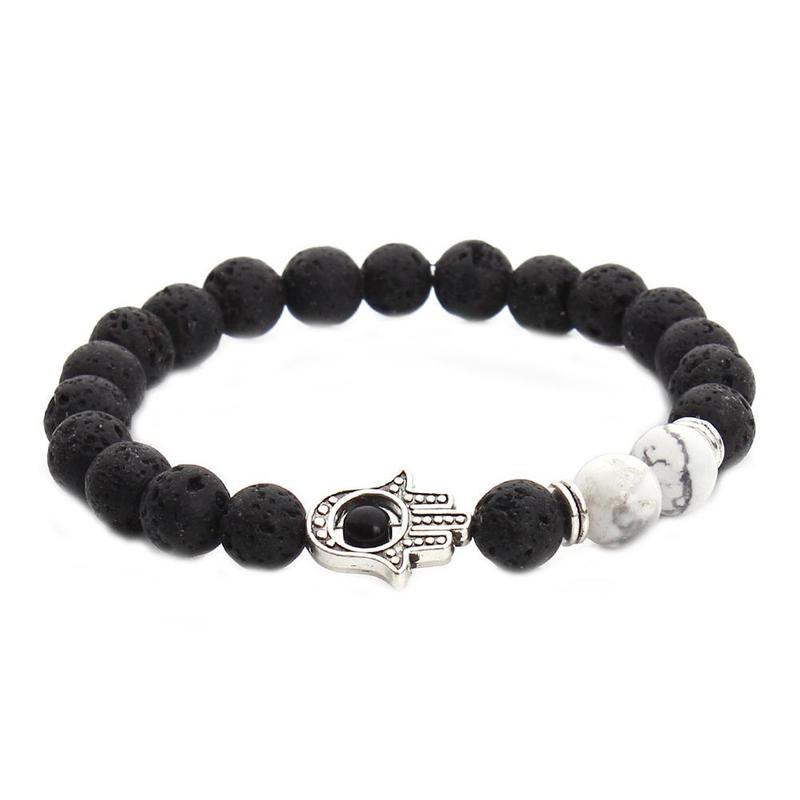 BRACCIALE PIETRA DI LAVA E MANO DI FATIMA - MARYSTE'
