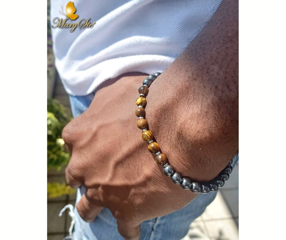 BRACCIALE UOMO OCCHIO DI TIGRE E EMATITE - MARYSTE'