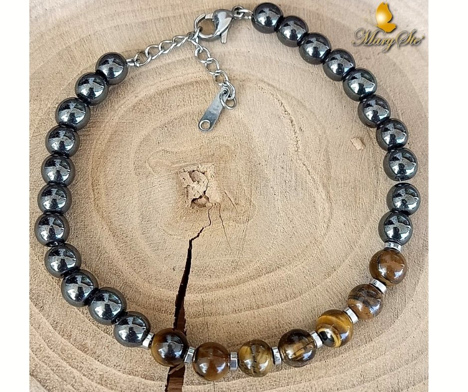 BRACCIALE UOMO OCCHIO DI TIGRE E EMATITE - MARYSTE'