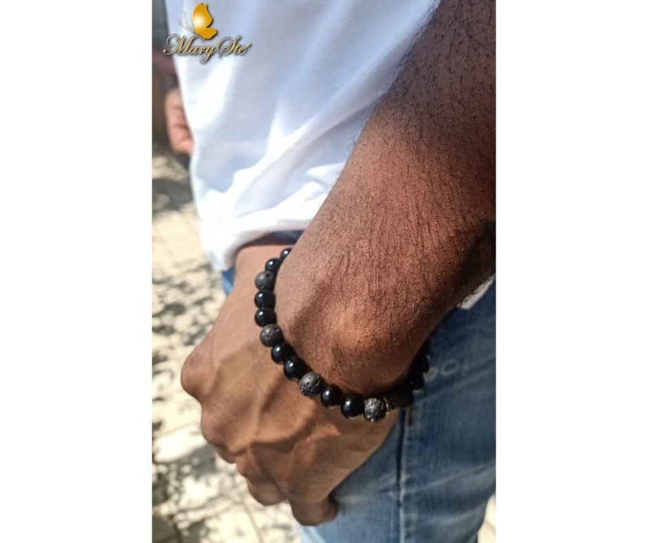 BRACCIALE UOMO PIETRA LAVICA E TORMALINA NERA - MARYSTE'