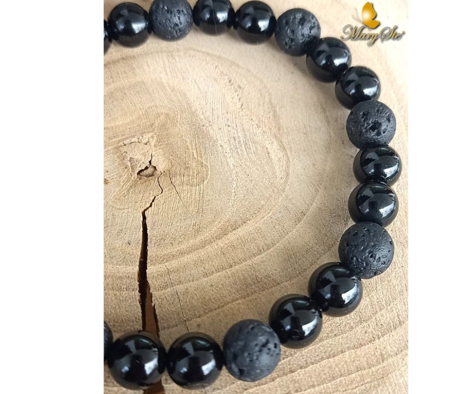 BRACCIALE UOMO PIETRA LAVICA E TORMALINA NERA - MARYSTE'