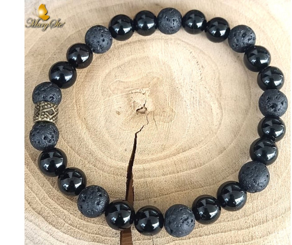 BRACCIALE UOMO PIETRA LAVICA E TORMALINA NERA - MARYSTE'