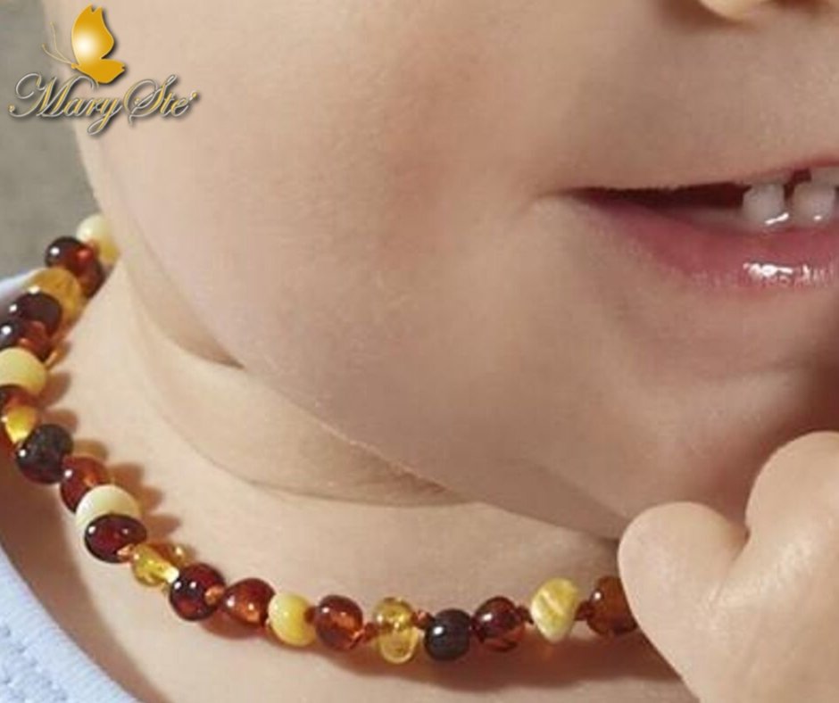 Collana d'ambra 100% ambra con pietre di acquamarina per l'aiuto nella  dentizione del neonato -  - Shop