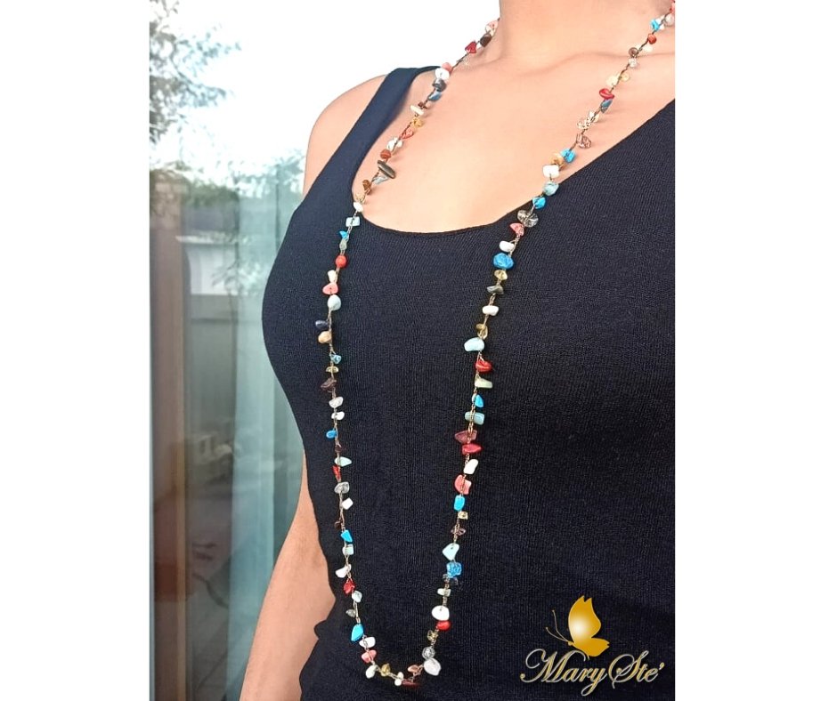 COLLANA CON FILO DI SETA E PIETRE DURE - MARYSTE'