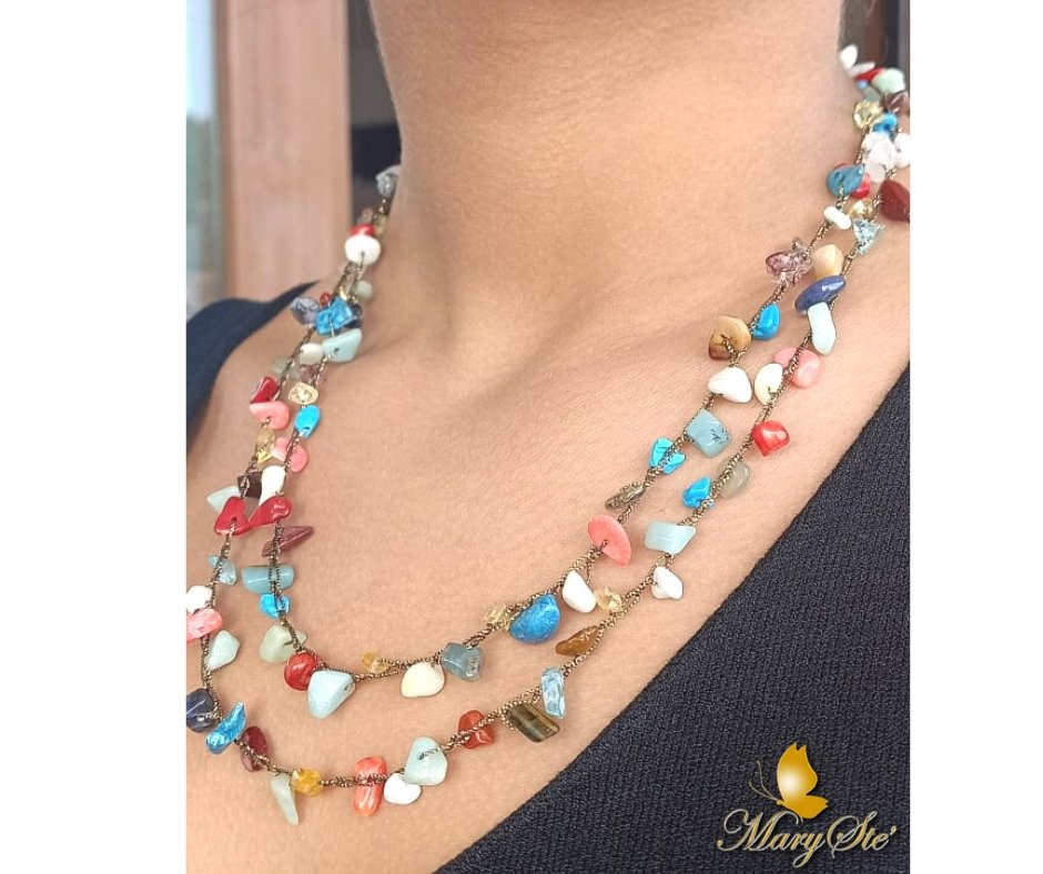 COLLANA CON FILO DI SETA E PIETRE DURE - MARYSTE'