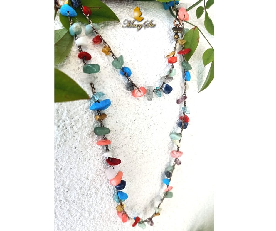 COLLANA CON FILO DI SETA E PIETRE DURE - MARYSTE'