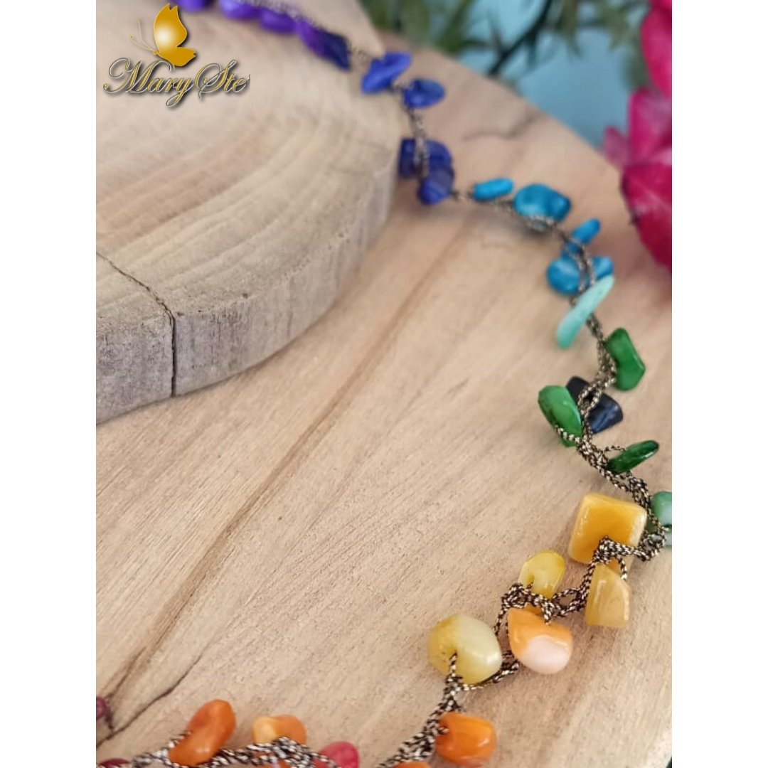 COLLANA FILO DI SETA E SCHEGGE NEL COLORE DEI 7 CHAKRA - MARYSTE'