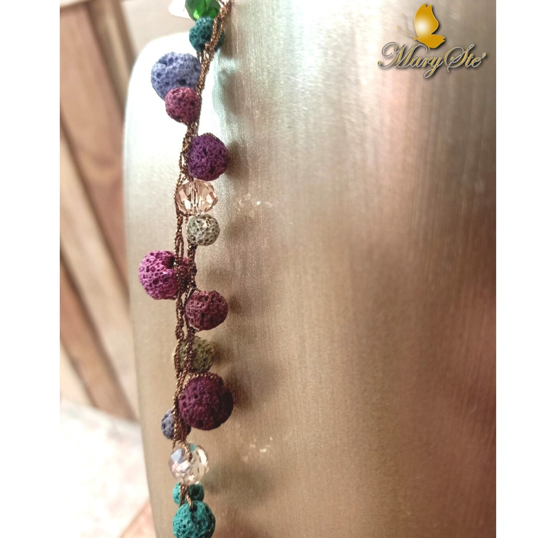 COLLANA LUNGA CON FILO DI SETA E PIETRA LAVICA - MARYSTE'