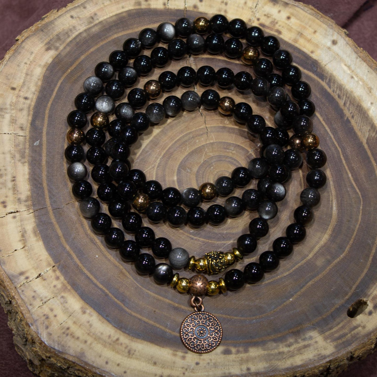 MALA TIBETANO OSSIDIANA DORATA - MARYSTE'