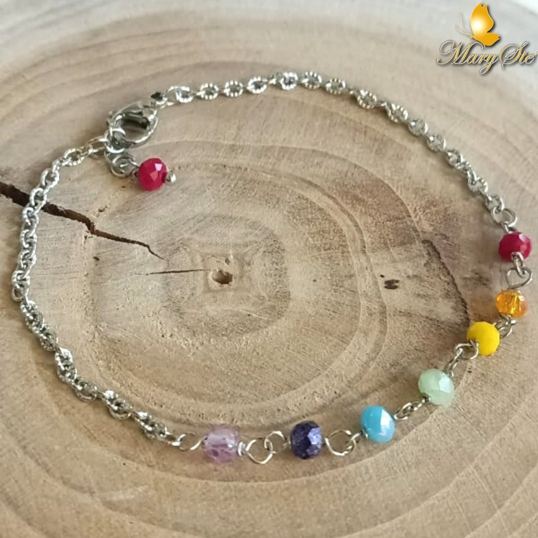 BRACCIALE ACCIAIO CON CRISTALLINI 7 CHAKRA - MARYSTE'