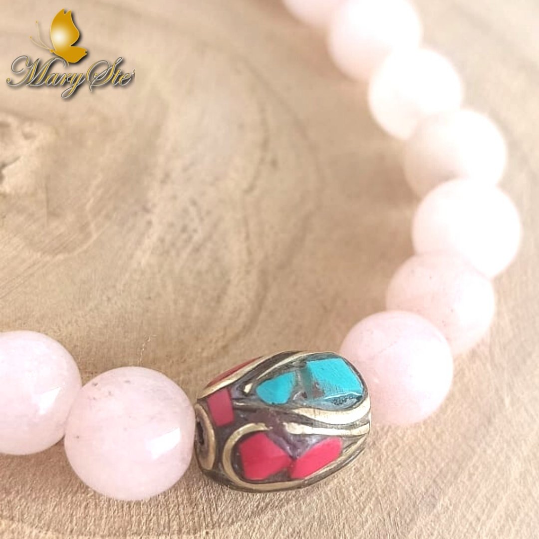 BRACCIALE ELASTICO QUARZO ROSA E MOSAICO - MARYSTE'