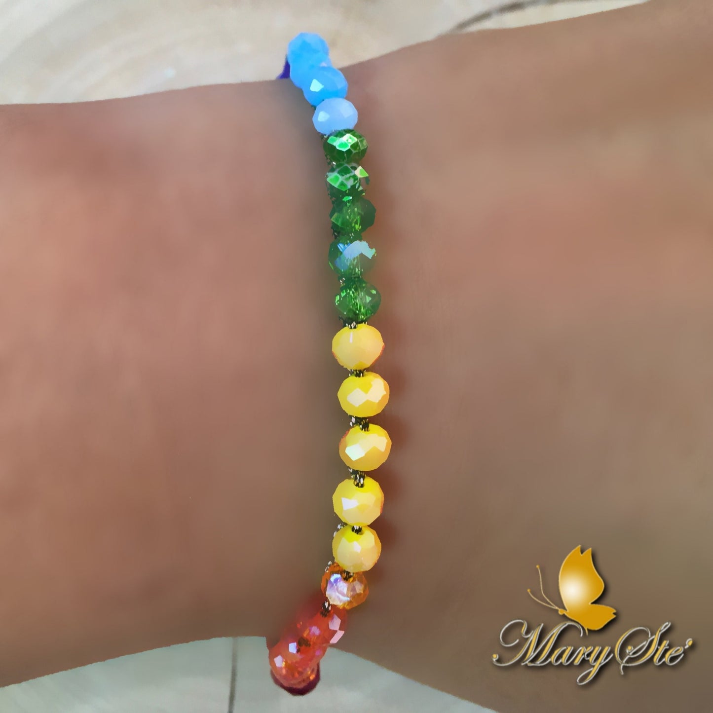 bracciale filo di seta e cristallini con colori dei chakra - MARYSTE'