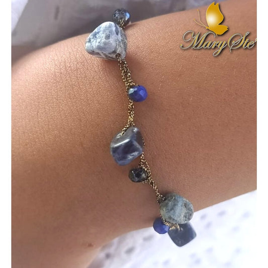 BRACCIALE FILO DI SETA SODALITE E CRISTALLINI - MARYSTE'